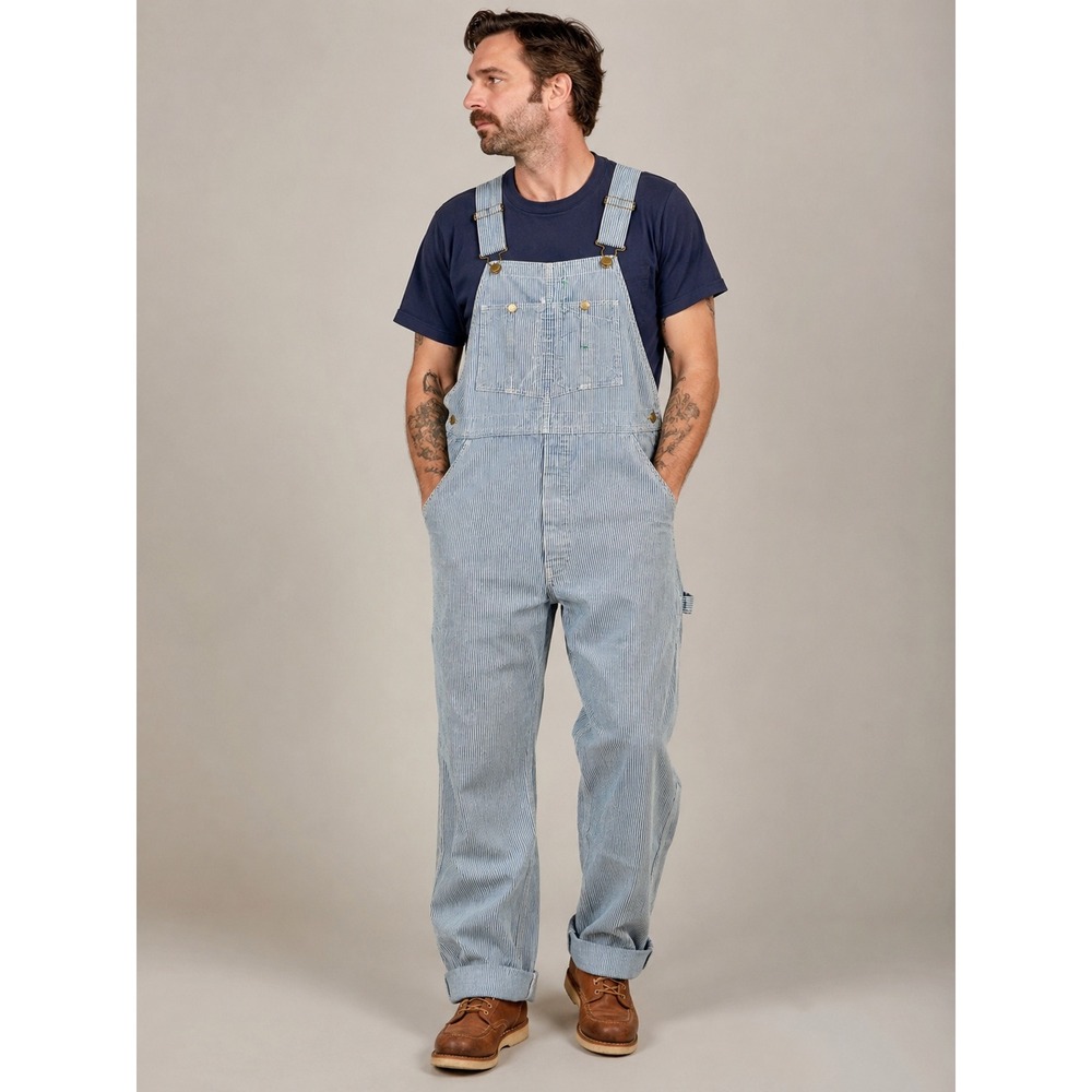 Vintage 1950s OshKosh Vestbak Hickory Stripe Railroad Bib Overalls Union Made 36